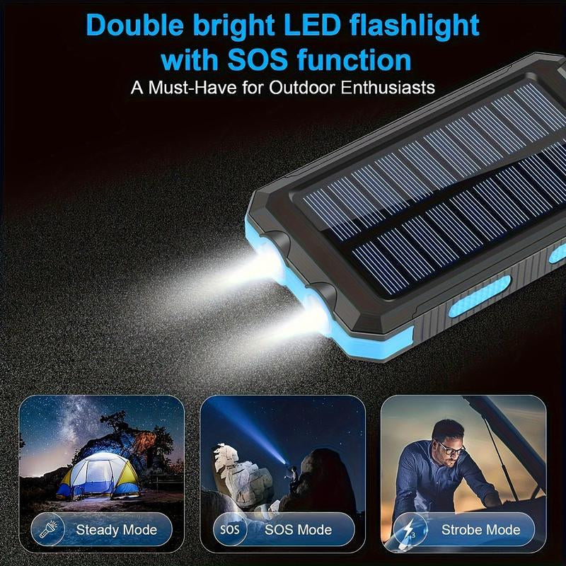 Portable Solar Power Bank, 1 Count 8000Mah Solar Charger with Double Bright LED Flashlight, Multifunction Power Banks for Outdoor Camping