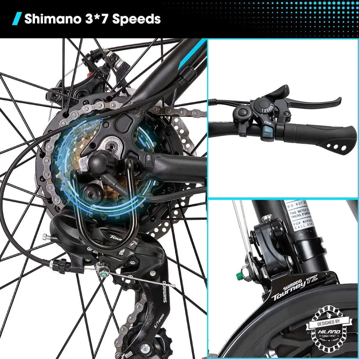 Rockshark Electric Bike Electric Mountain Bike Aluminum 26/27.5 Inch 350W 20MPH Adults E-Bike Shimano 21 Speed Disc Brake Suspension Fork with 36V 10.4Ah Removable Battery