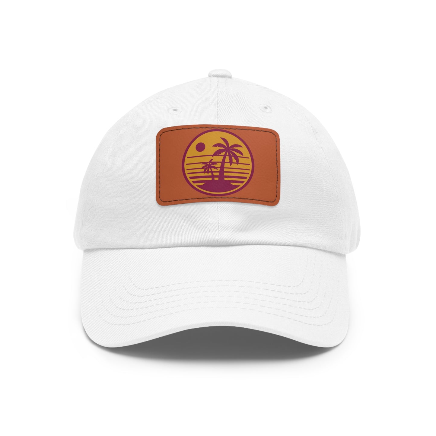 Palm Tree, Dad Hat with Leather Patch (Rectangle)