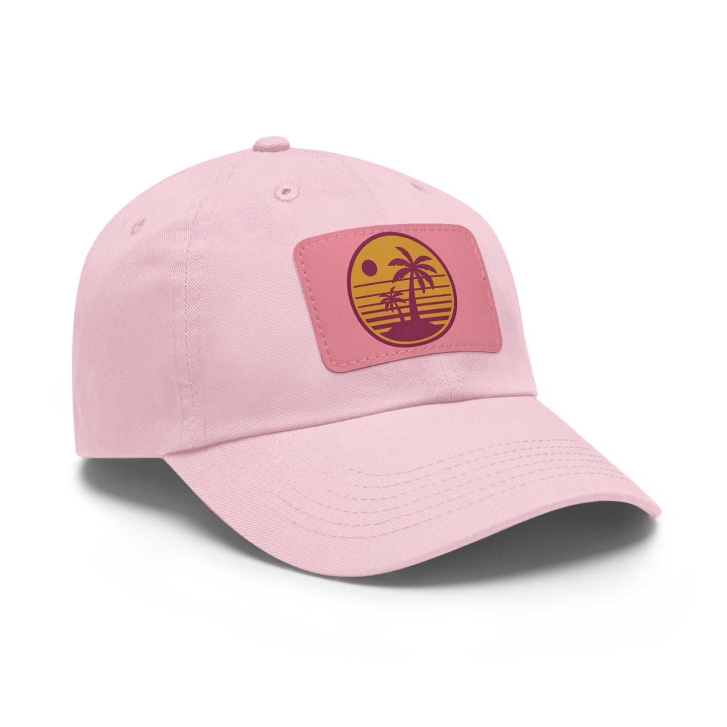 Palm Tree, Dad Hat with Leather Patch (Rectangle)