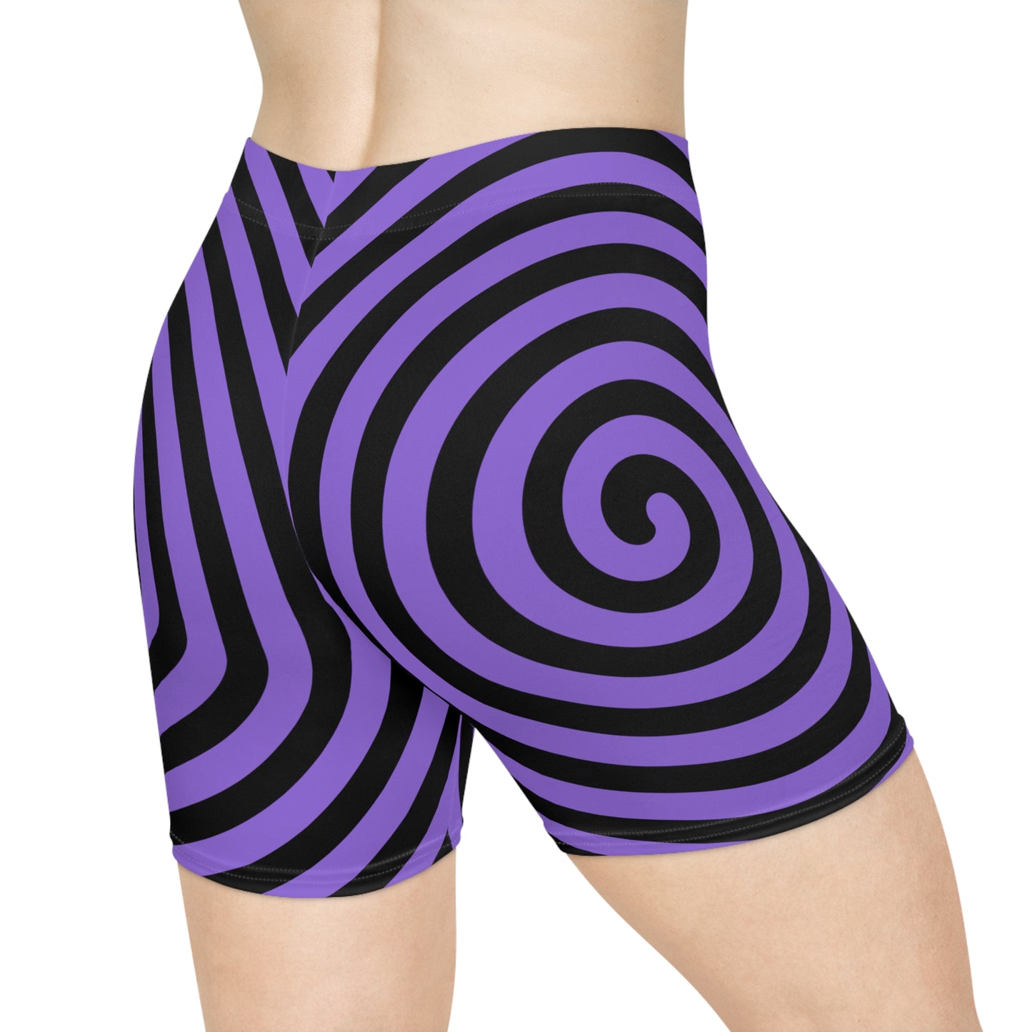 Purple Spiral/Black Base, Women's Biker Shorts (AOP)