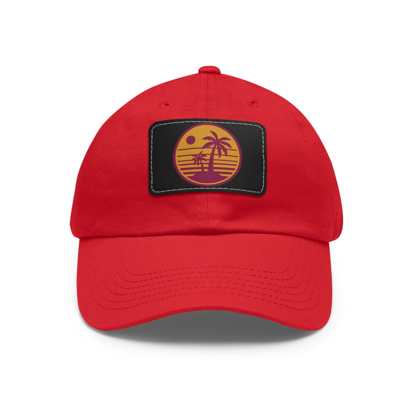 Palm Tree, Dad Hat with Leather Patch (Rectangle)