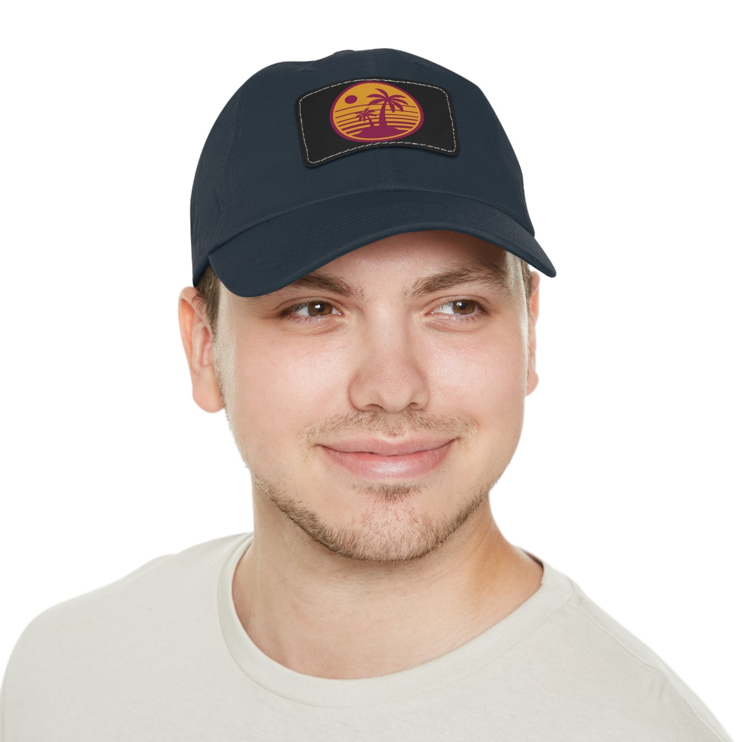 Palm Tree, Dad Hat with Leather Patch (Rectangle)