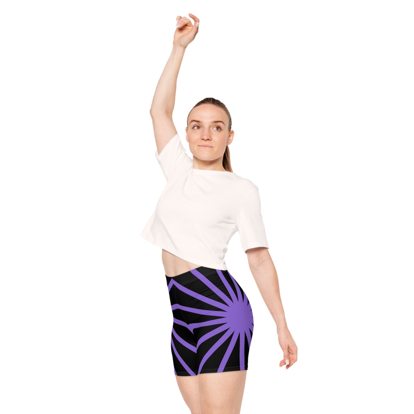 Purple Sunrays/Black base, Women's Biker Shorts (AOP)