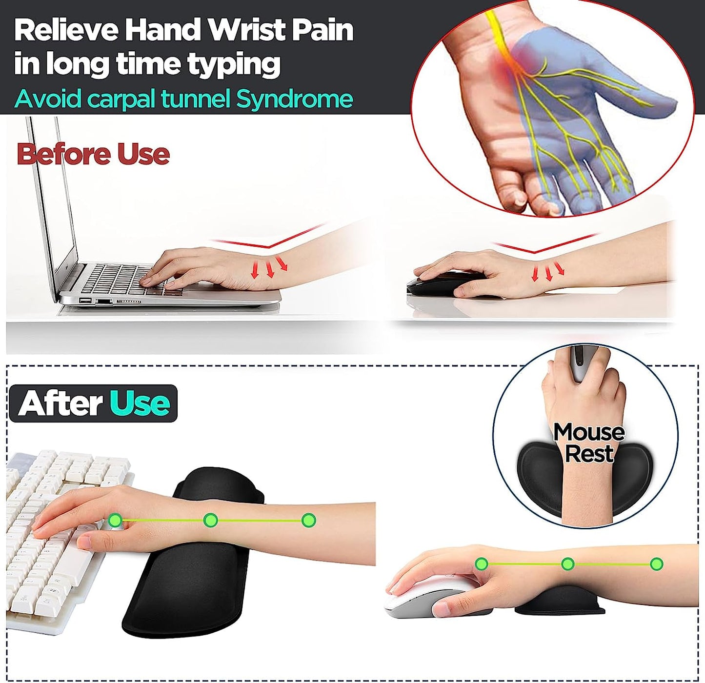 Gimars Upgrade Enlarge Silky and Superfine Fabric Gel Memory Foam Keyboard Wrist Rest Set, Ergonomic Keyboard Mouse Wrist Support for Typing Pain Relief, Comfort for Office, Gaming, Computer, Black
