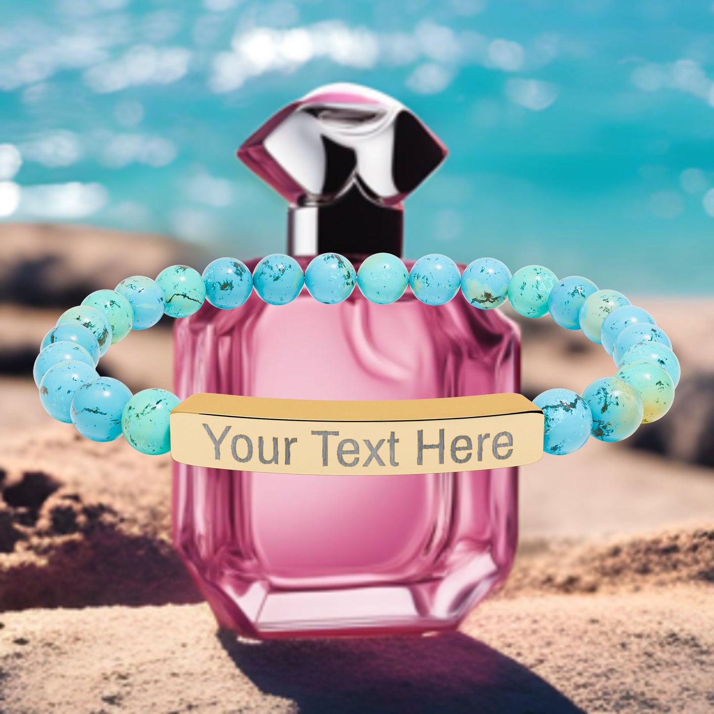 Engravable Natural Stone Stretch Bracelet — Custom Name Bar