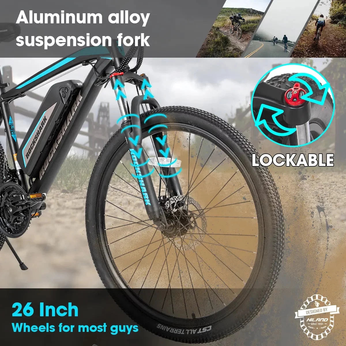 Rockshark Electric Bike Electric Mountain Bike Aluminum 26/27.5 Inch 350W 20MPH Adults E-Bike Shimano 21 Speed Disc Brake Suspension Fork with 36V 10.4Ah Removable Battery