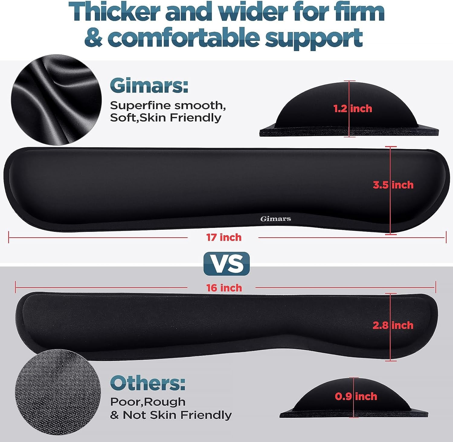 Gimars Upgrade Enlarge Silky and Superfine Fabric Gel Memory Foam Keyboard Wrist Rest Set, Ergonomic Keyboard Mouse Wrist Support for Typing Pain Relief, Comfort for Office, Gaming, Computer, Black