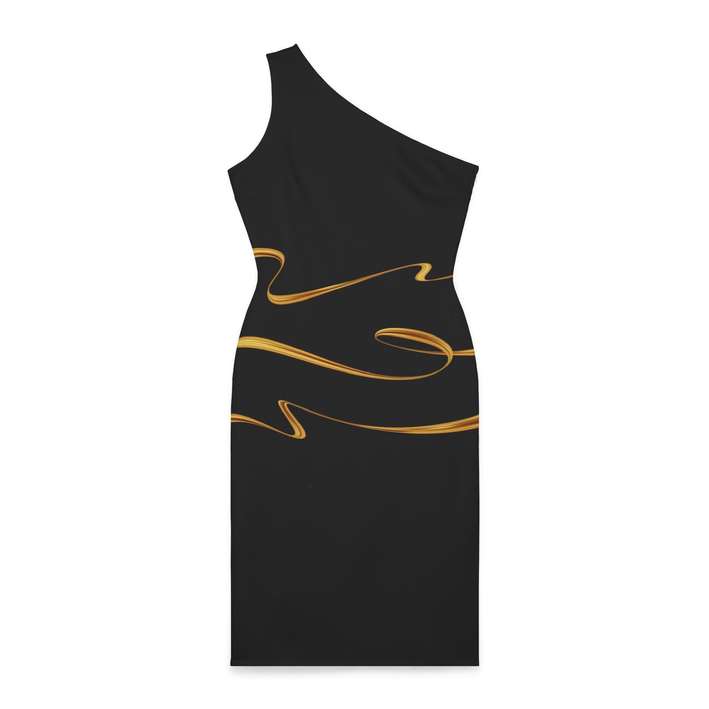 Black Base, Gold Printed, Shoulder Dress (AOP)