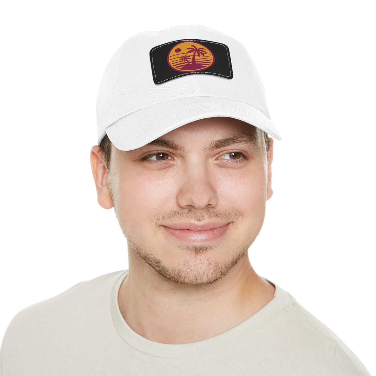 Palm Tree, Dad Hat with Leather Patch (Rectangle)