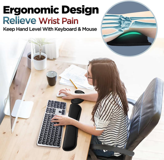Gimars Upgrade Enlarge Silky and Superfine Fabric Gel Memory Foam Keyboard Wrist Rest Set, Ergonomic Keyboard Mouse Wrist Support for Typing Pain Relief, Comfort for Office, Gaming, Computer, Black