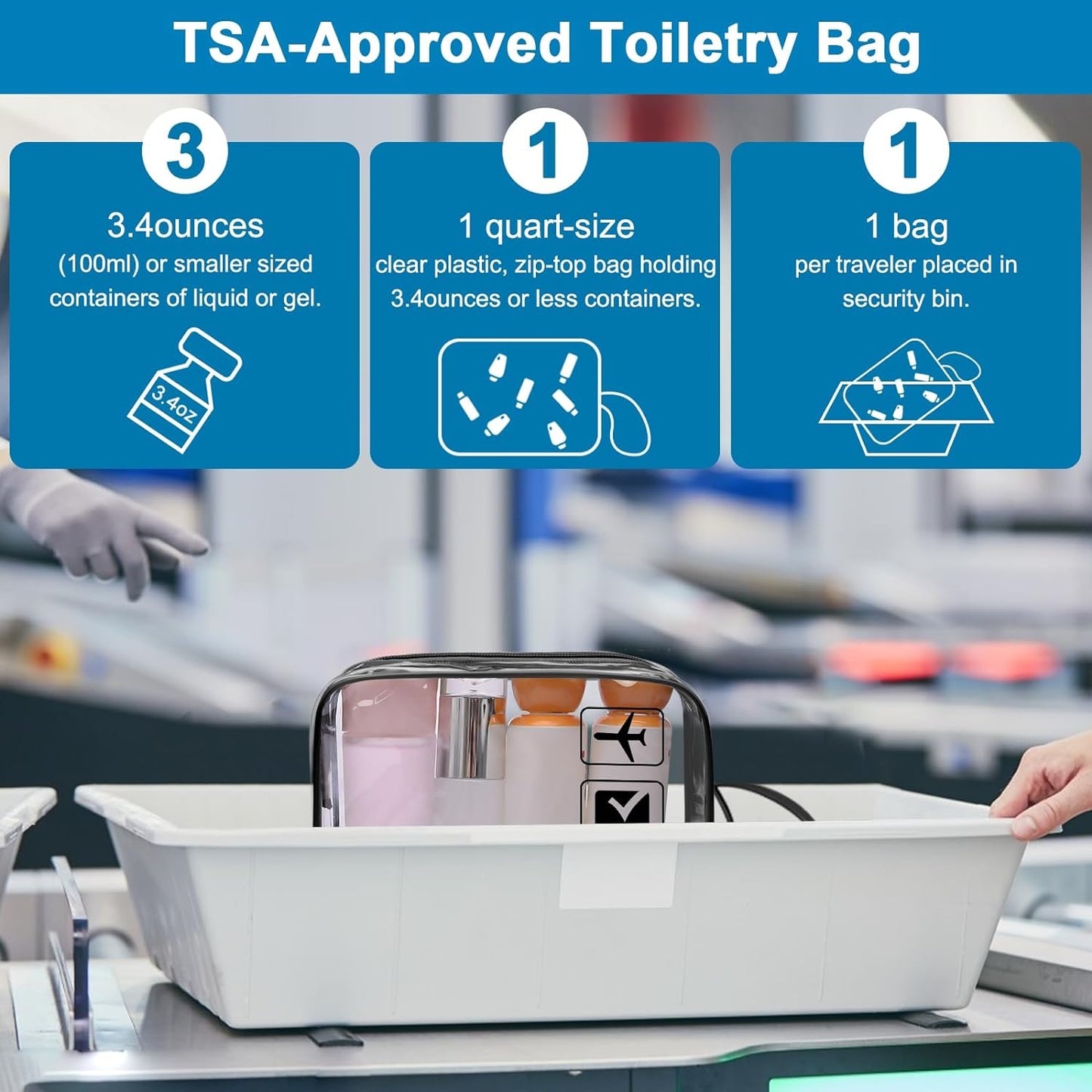 ANRUI TSA Approved Toiletry Bag, 3-PACK Same Size Clear Toiletry Bag with Handle