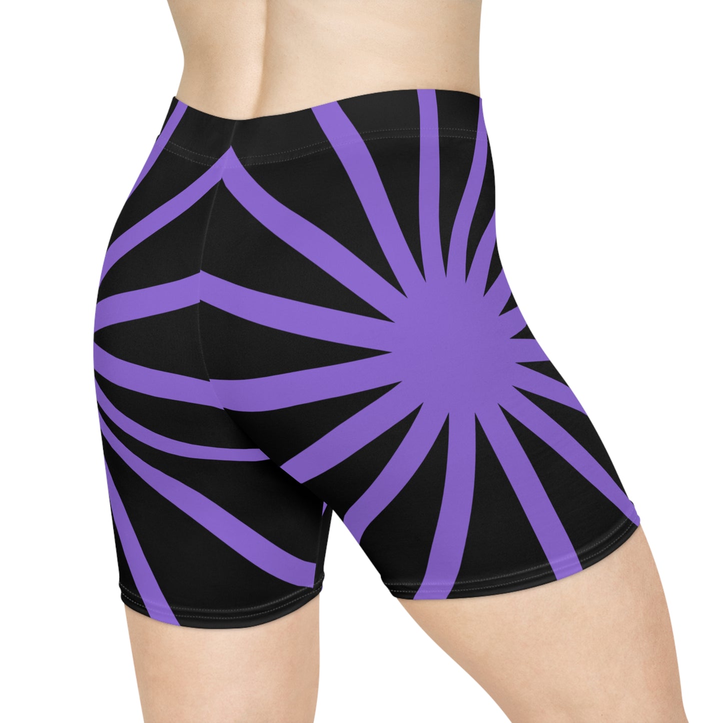 Purple Sunrays/Black base, Women's Biker Shorts (AOP)