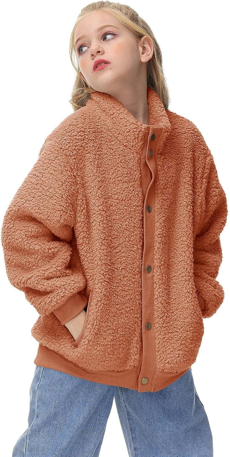GAMISOTE Girls Warm Fleece Jacket Button up Faux Shearling Chunky Outerwear Coat with Pockets