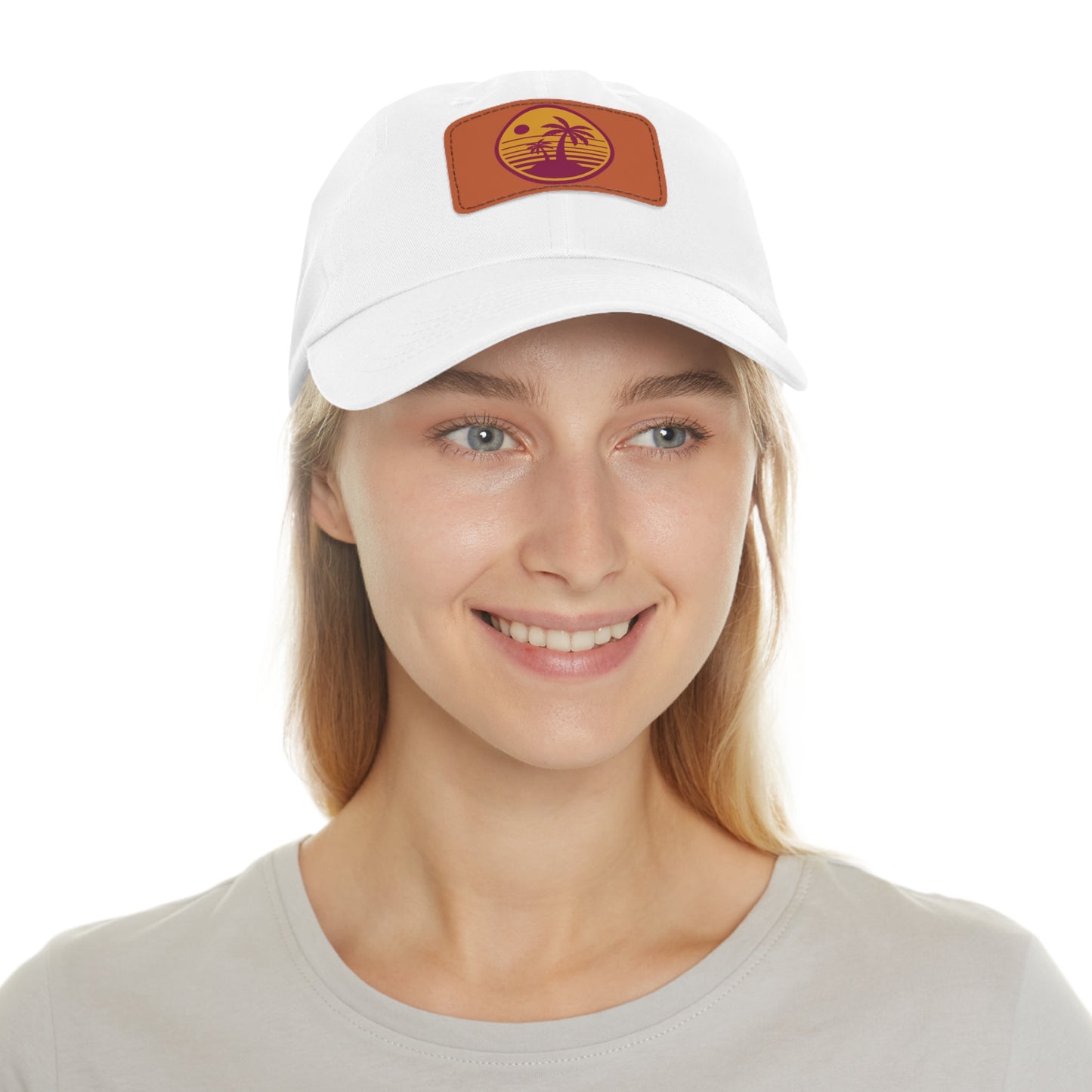 Palm Tree, Dad Hat with Leather Patch (Rectangle)