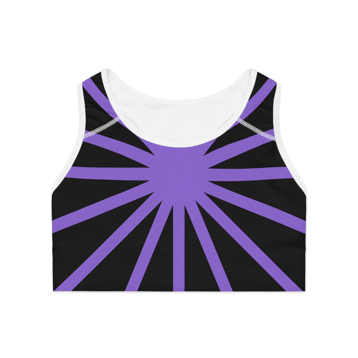 Purple Sunrays/ Black Base, Sports Bra (AOP)