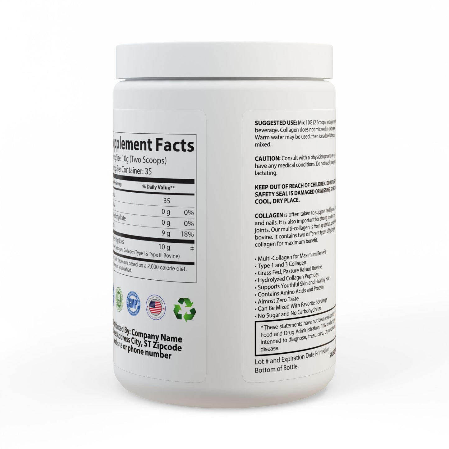 Skin & Hair, Collagen Peptides Type I & III Supplement (350g, 12.3oz)