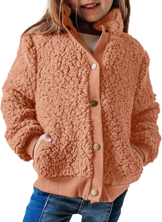 GAMISOTE Girls Warm Fleece Jacket Button up Faux Shearling Chunky Outerwear Coat with Pockets