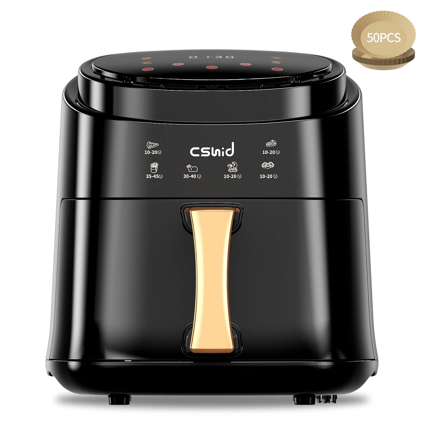 6.3 QT Large Capacity Air Fryer Touch Screen Smart Fryers Household Multi-Function Air Fryer That Crisps, Roasts, Reheats, & Dehydrates, High Gloss Finish,Including Air Fryer Paper Liners 50Pcs,Black