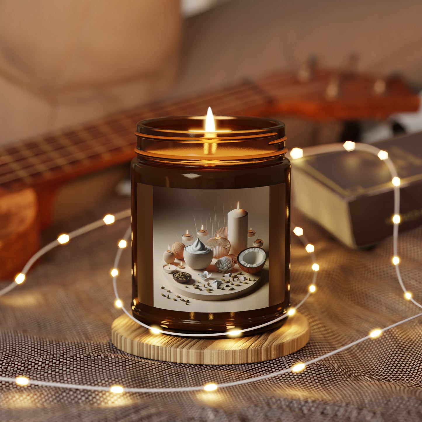 Coconut Cream/ Cardamom, Scented Soy Candle (Multi-Size, Amber Jar)