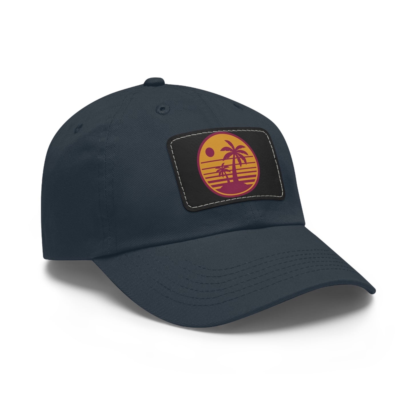 Palm Tree, Dad Hat with Leather Patch (Rectangle)