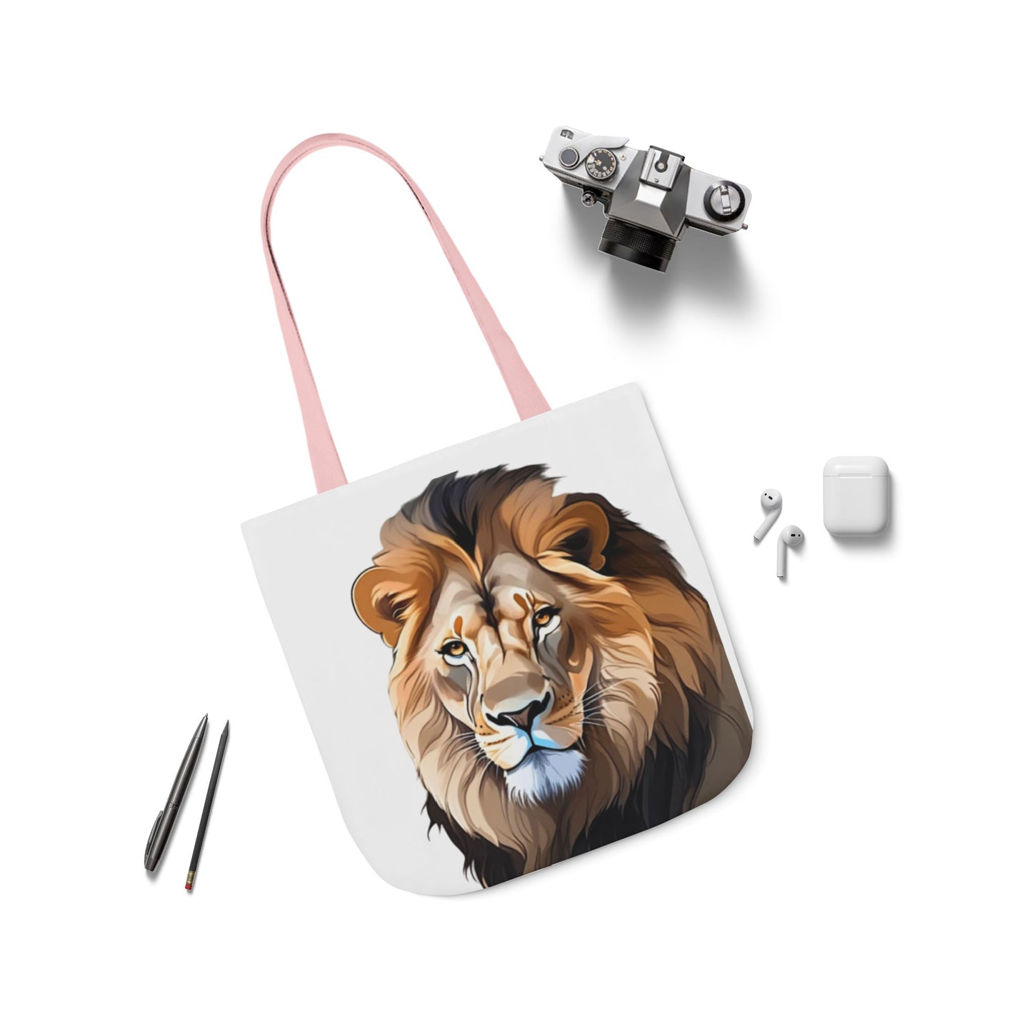 Lion Head, Canvas Tote Bag, 5-Color Straps