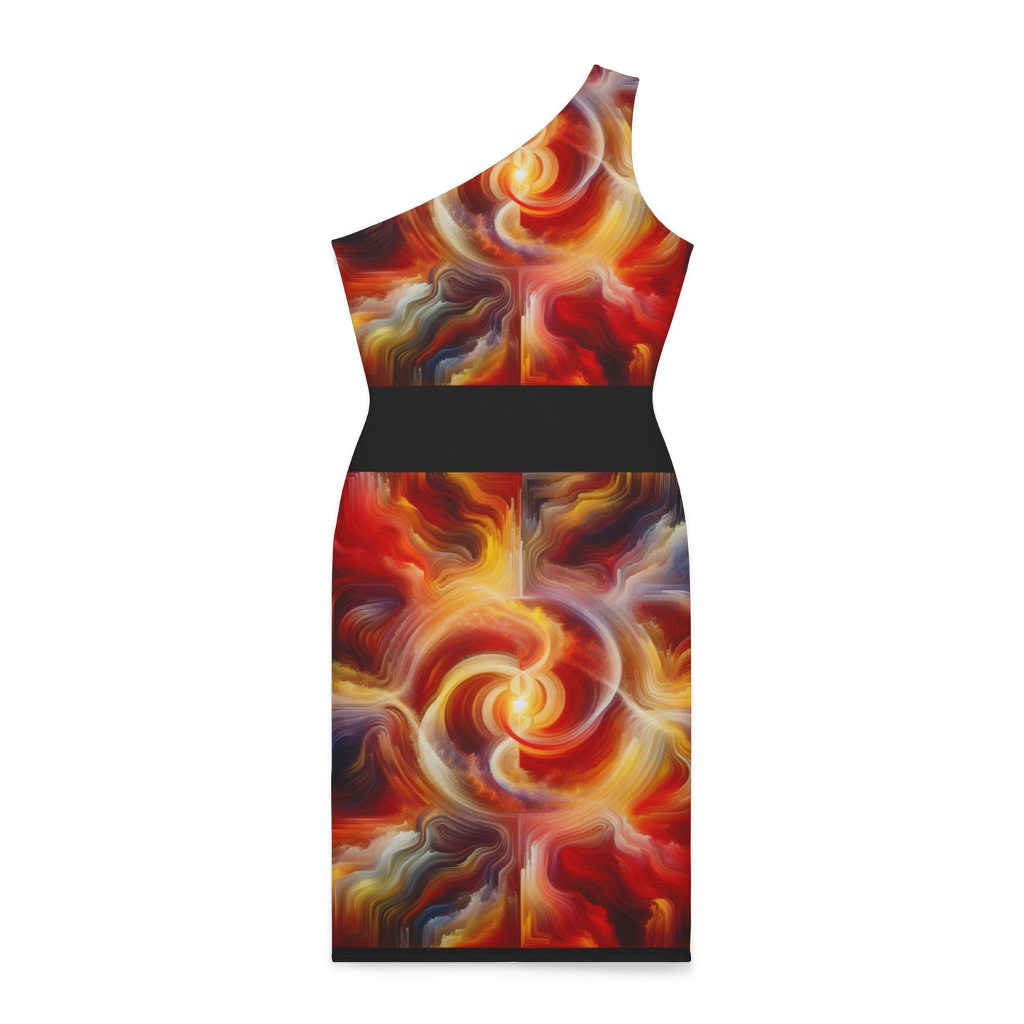 Black Base, Yellow/Red Printed, Shoulder Dress (AOP)