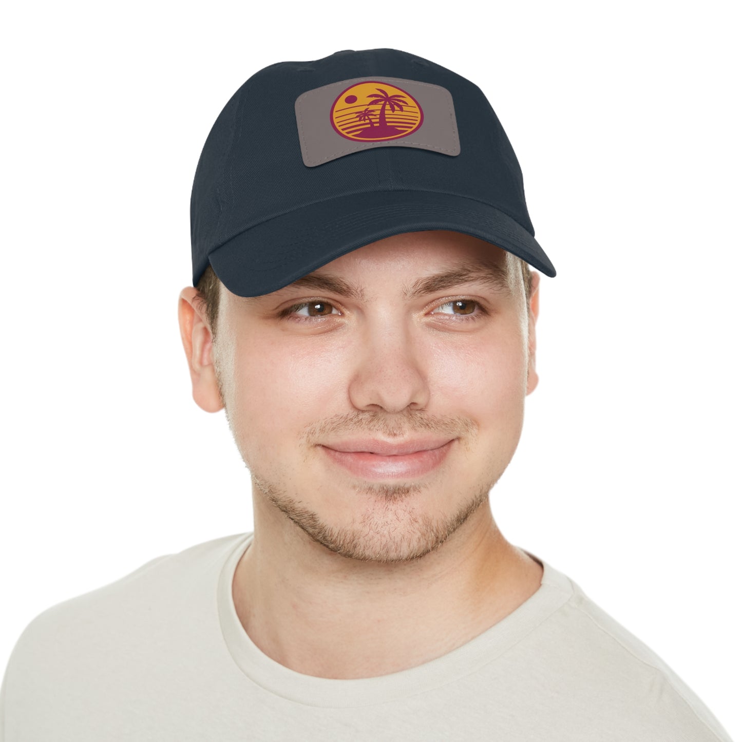 Palm Tree, Dad Hat with Leather Patch (Rectangle)