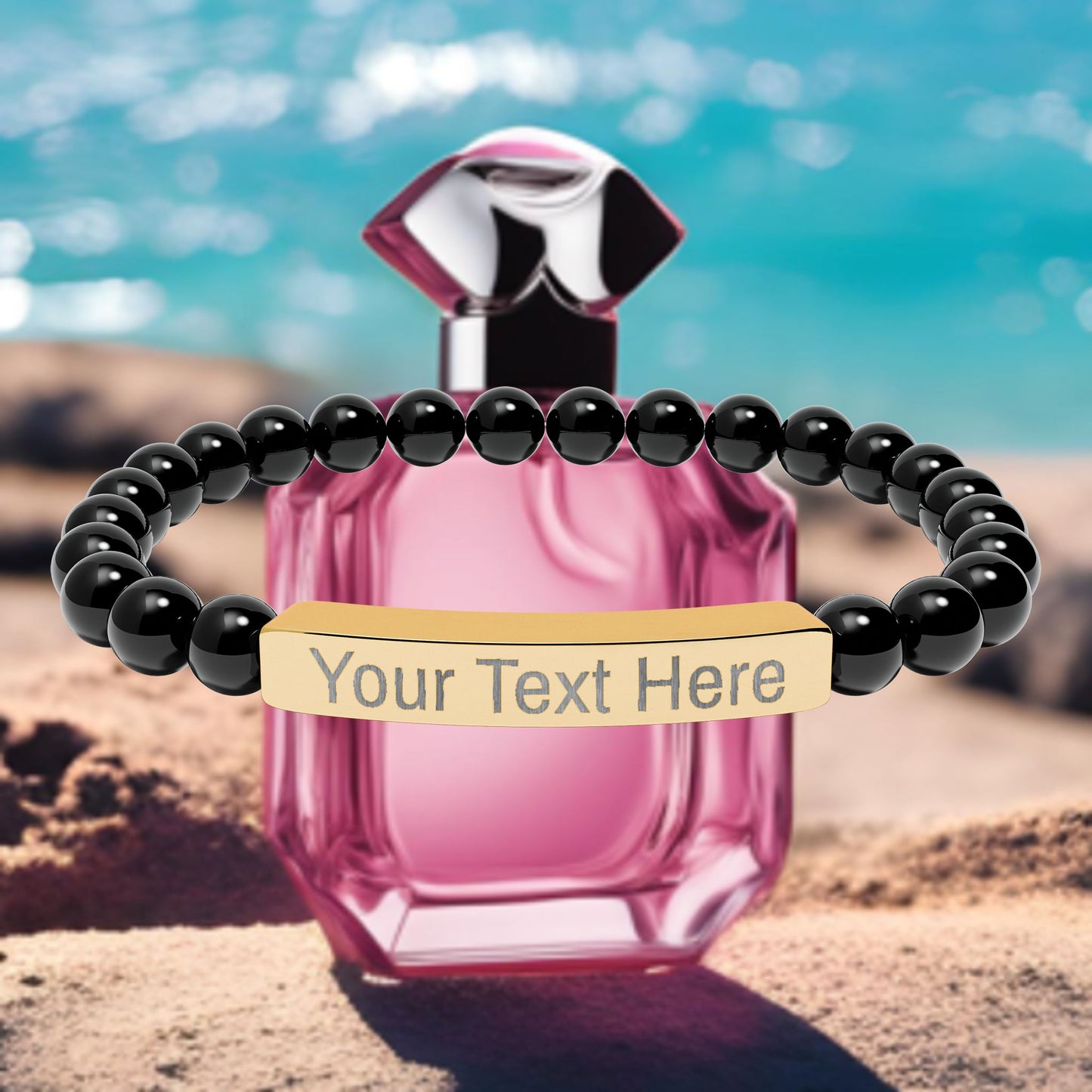 Engravable Natural Stone Stretch Bracelet — Custom Name Bar