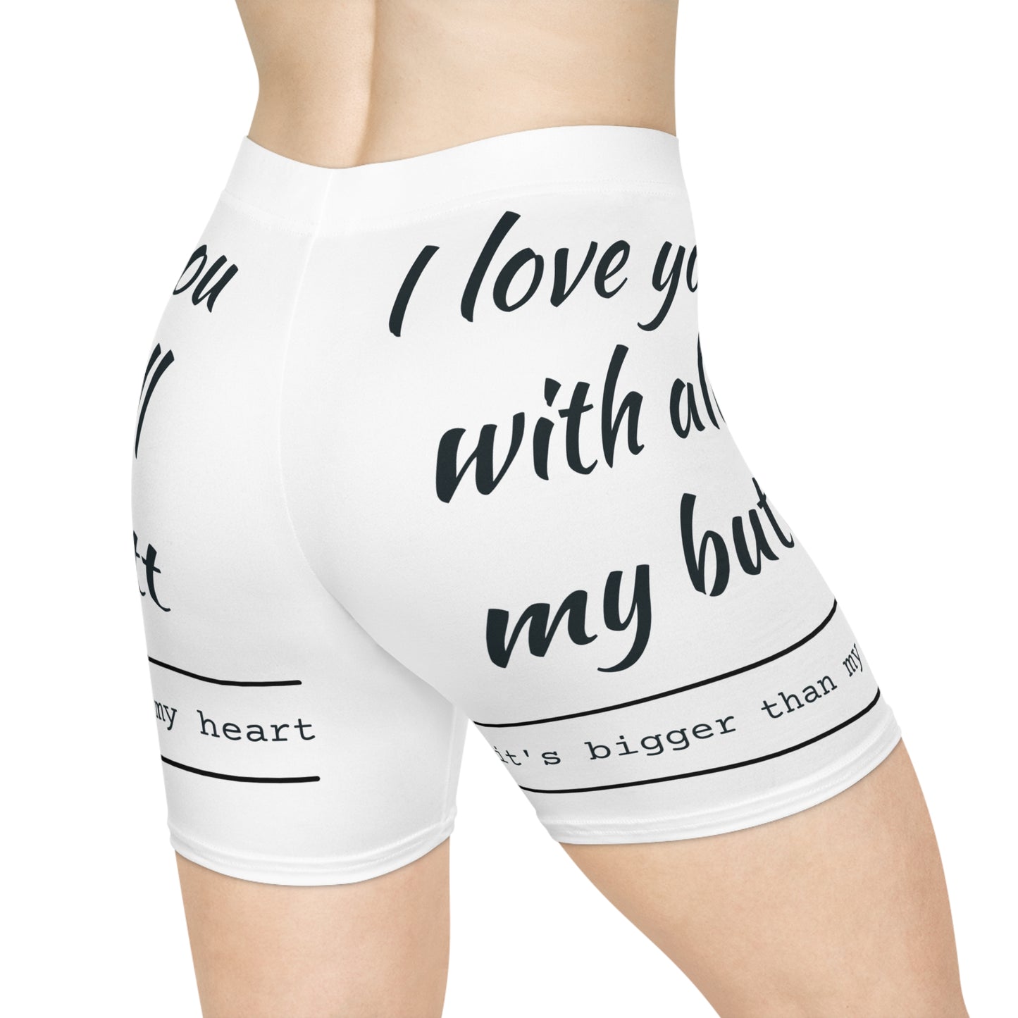 Funny Love/White Base, Women's Biker Shorts (AOP)