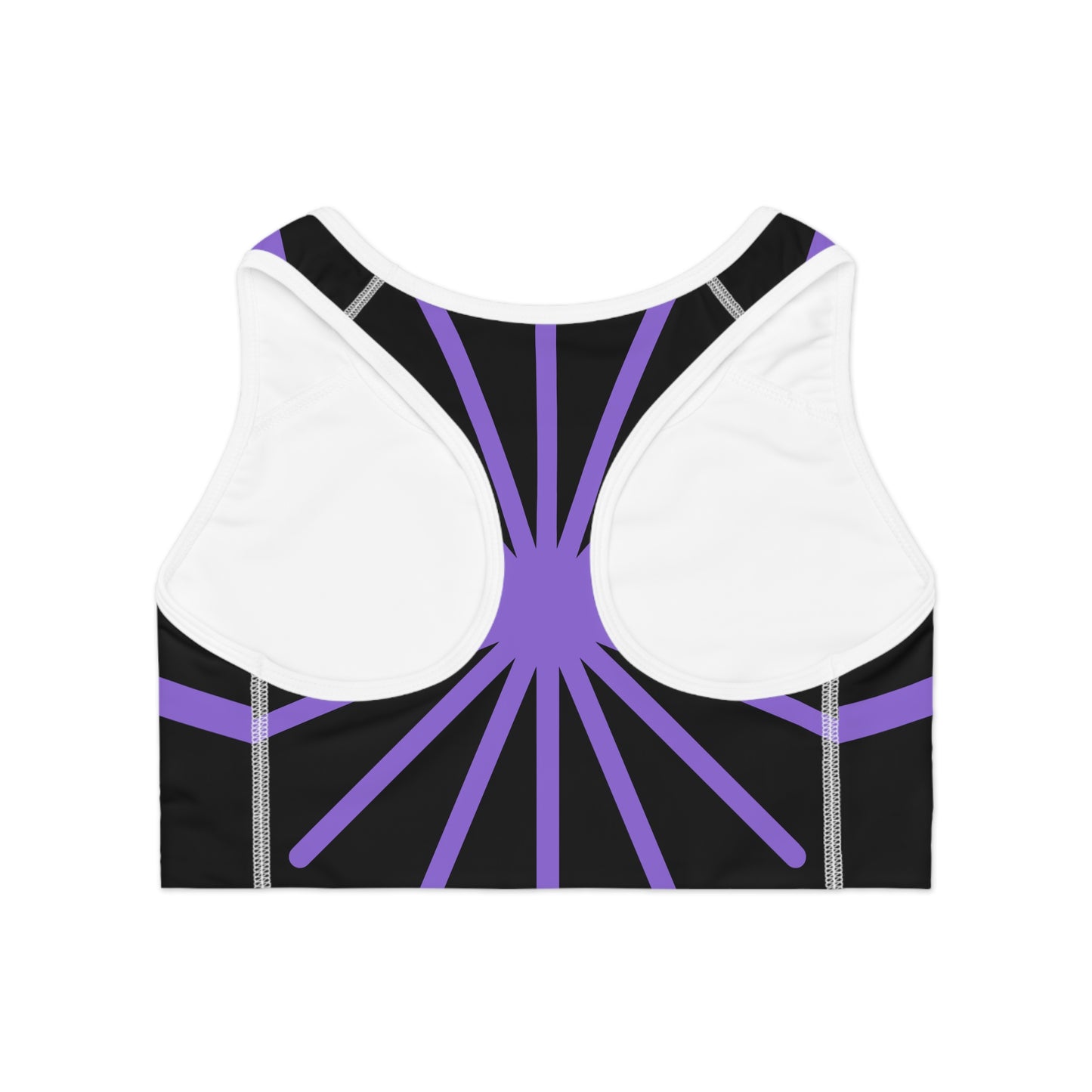 Purple Sunrays/ Black Base, Sports Bra (AOP)