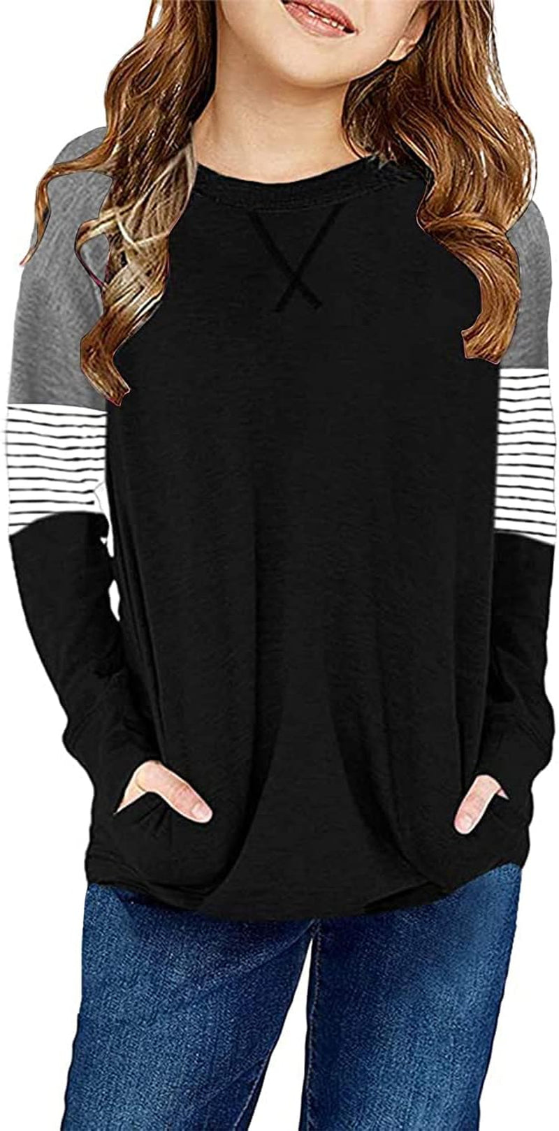 Storeofbaby Girls Tops Casual Long Sleeve Shirts Loose round Neck Tunic Blouse