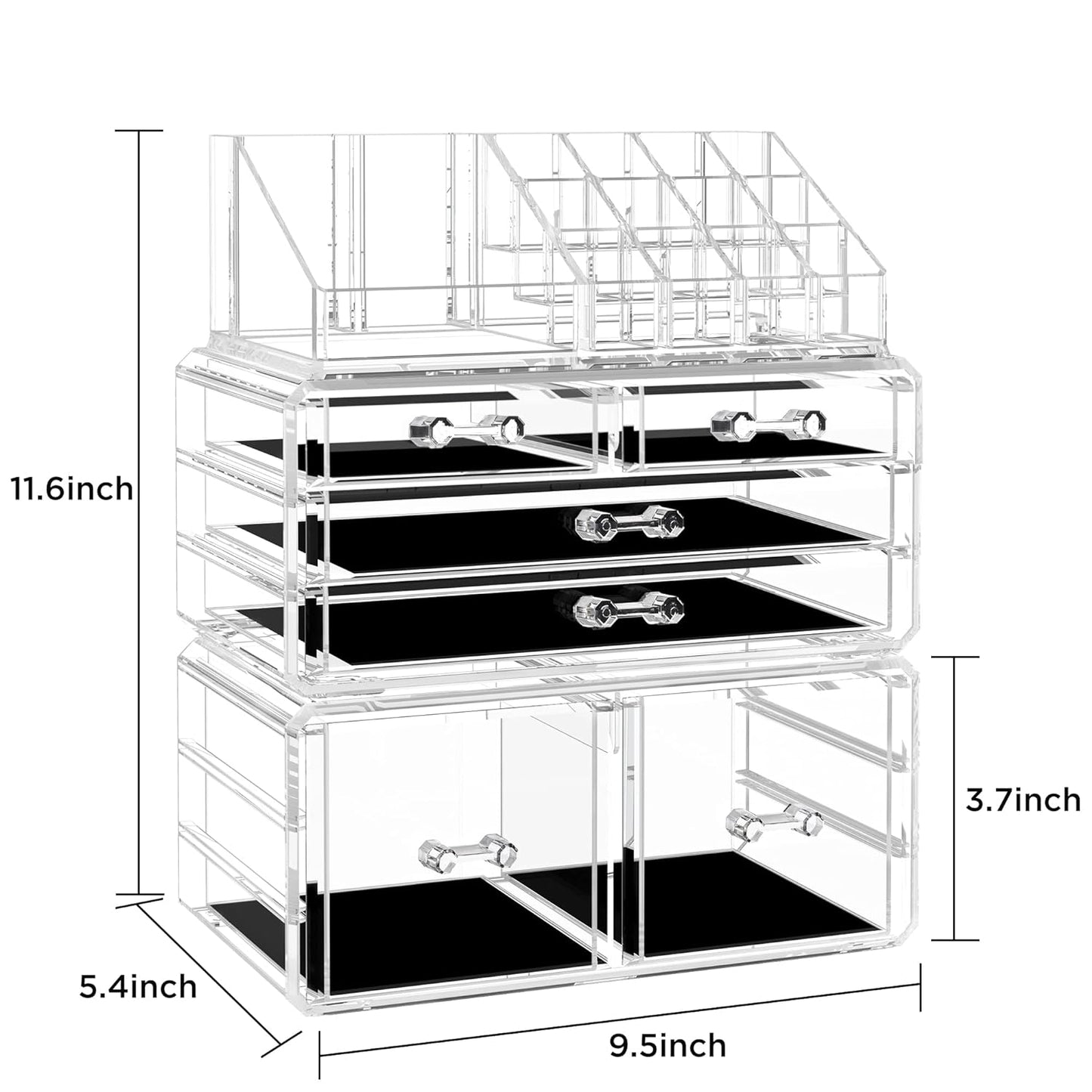 Hblife Acrylic Clear Dustproof Makeup Storage Organizer Drawers Large Skin Care Cosmetic Display Cases for Bathroom Stackable Storage Box with 6 Drawers for Vanity (Clear)