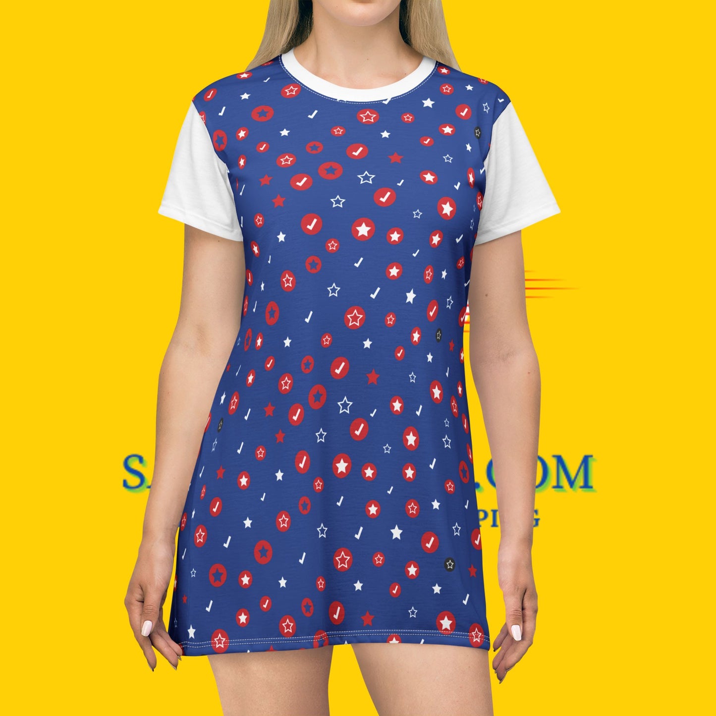 Blue Speckled T-Shirt Dress (AOP)