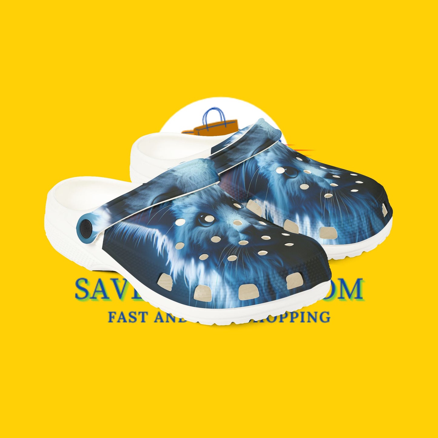 Kitty Print (Blue), EVA Foam Rubber Shoes (AOP)