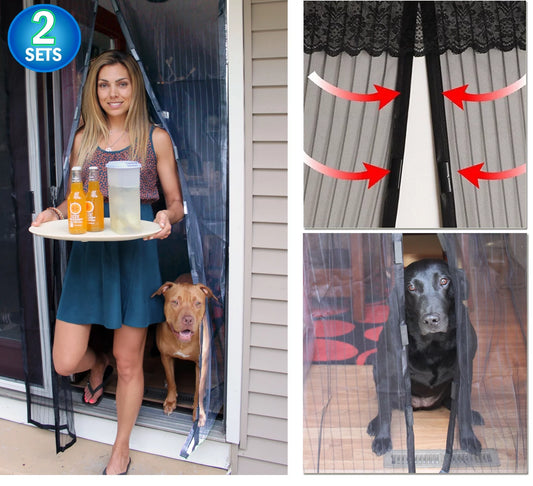 Magnetic Screen Mesh Door Full Frame Velcro Walk through Mosquito Screen Net - Hands-Free Automatic Snap Screen Closure Keeps Insects Bugs Out While Letting Fresh Air in (2 Sets)