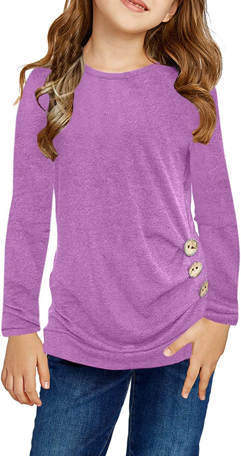 Ecokauer Girls Casual Tunic Tops Knot Front Long Sleeve Loose Soft Blouse T-Shirt Size 4-13