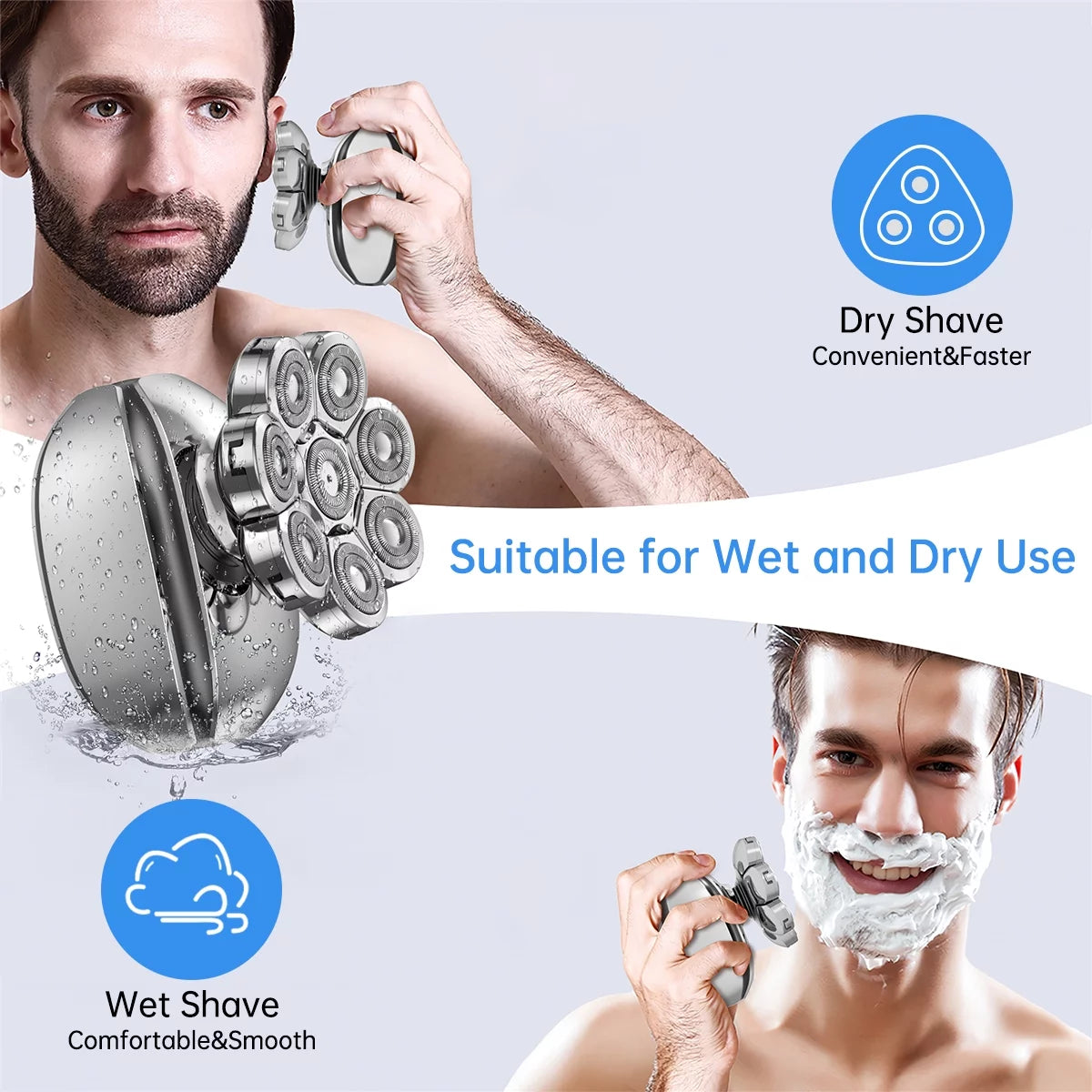 9D Head Shavers for Bald Men, Anti-Pinch Electric Razor, 6-In-1 Men’S Grooming Kit Beard Nose Hair Trimmer, IPX7 Waterproof Rechargeable Electric Shaver W/ LED Display, Travel Lock for Father Husband