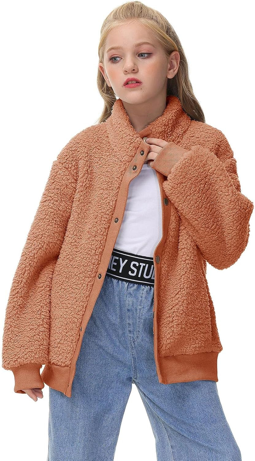 GAMISOTE Girls Warm Fleece Jacket Button up Faux Shearling Chunky Outerwear Coat with Pockets
