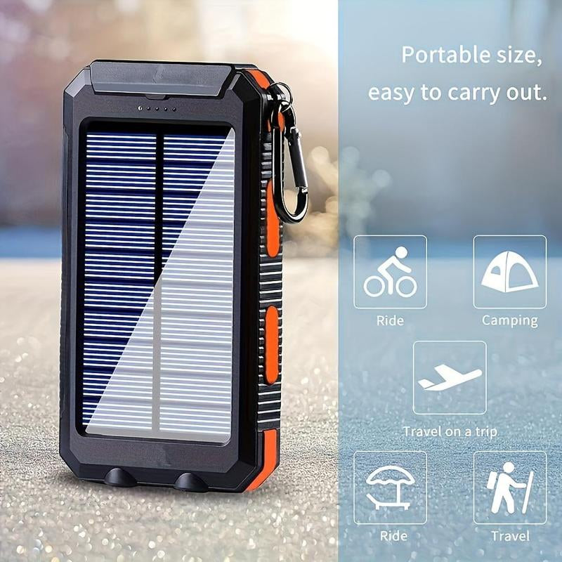 Portable Solar Power Bank, 1 Count 8000Mah Solar Charger with Double Bright LED Flashlight, Multifunction Power Banks for Outdoor Camping