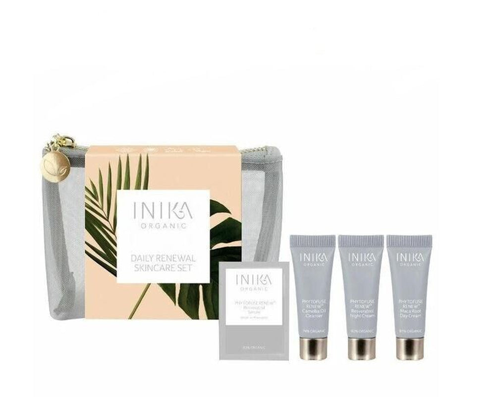 New Inika Organic Daily Renewal Skincare Set Certified Organic Travel Pack