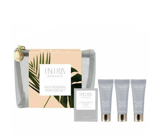 New Inika Organic Daily Renewal Skincare Set Certified Organic Travel Pack