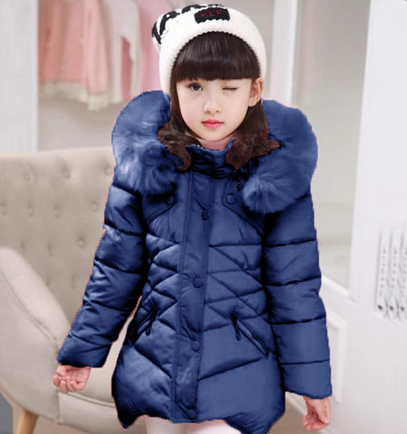 Miss Bei Girls' Puffer down Coat Winter Jacket Parka down Coat Overcoat with Fur Hood