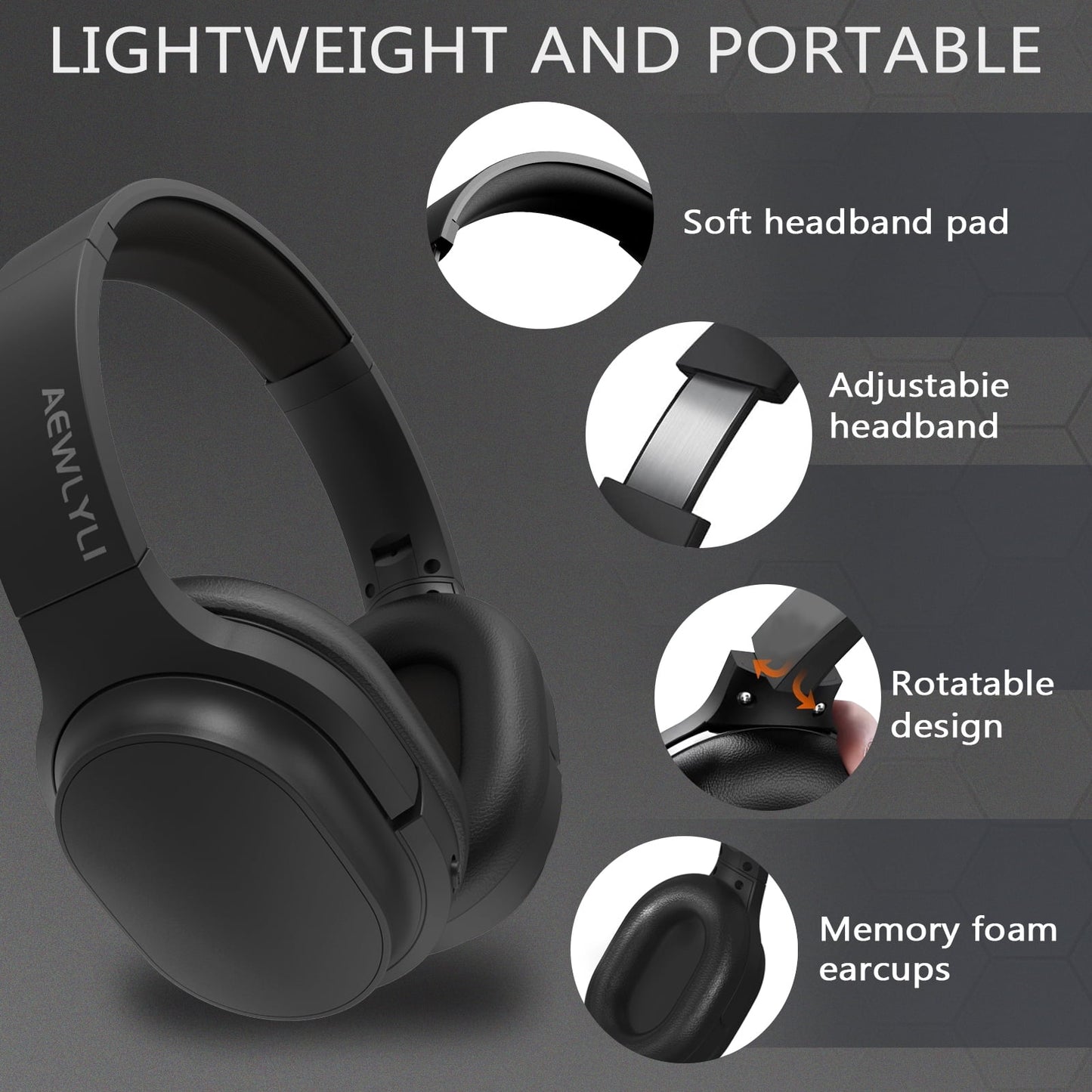 Noise Cancelling Headphones, Wireless Bluetooth over Ear Headphones, Foldable Stereo Microphone, Memory Foam Earpads, Mic, S31 - Black