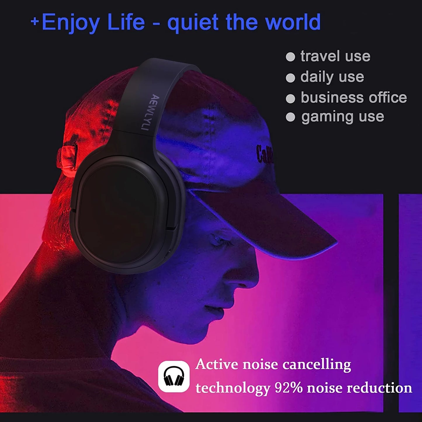 Noise Cancelling Headphones, Wireless Bluetooth over Ear Headphones, Foldable Stereo Microphone, Memory Foam Earpads, Mic, S31 - Black