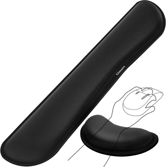 Gimars Upgrade Enlarge Silky and Superfine Fabric Gel Memory Foam Keyboard Wrist Rest Set, Ergonomic Keyboard Mouse Wrist Support for Typing Pain Relief, Comfort for Office, Gaming, Computer, Black