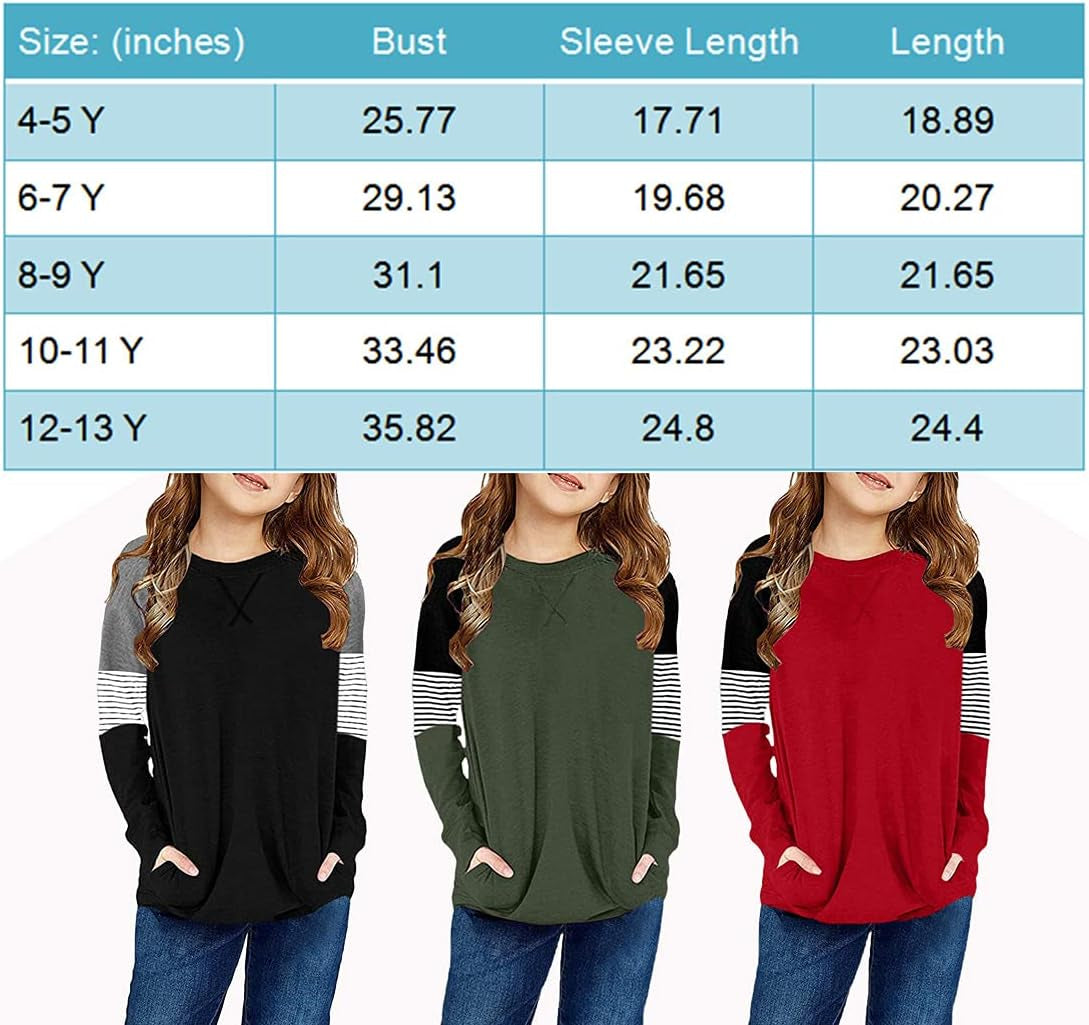 Storeofbaby Girls Tops Casual Long Sleeve Shirts Loose round Neck Tunic Blouse