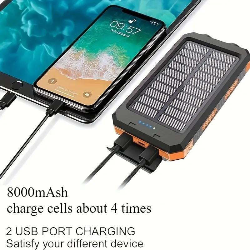 Portable Solar Power Bank, 1 Count 8000Mah Solar Charger with Double Bright LED Flashlight, Multifunction Power Banks for Outdoor Camping