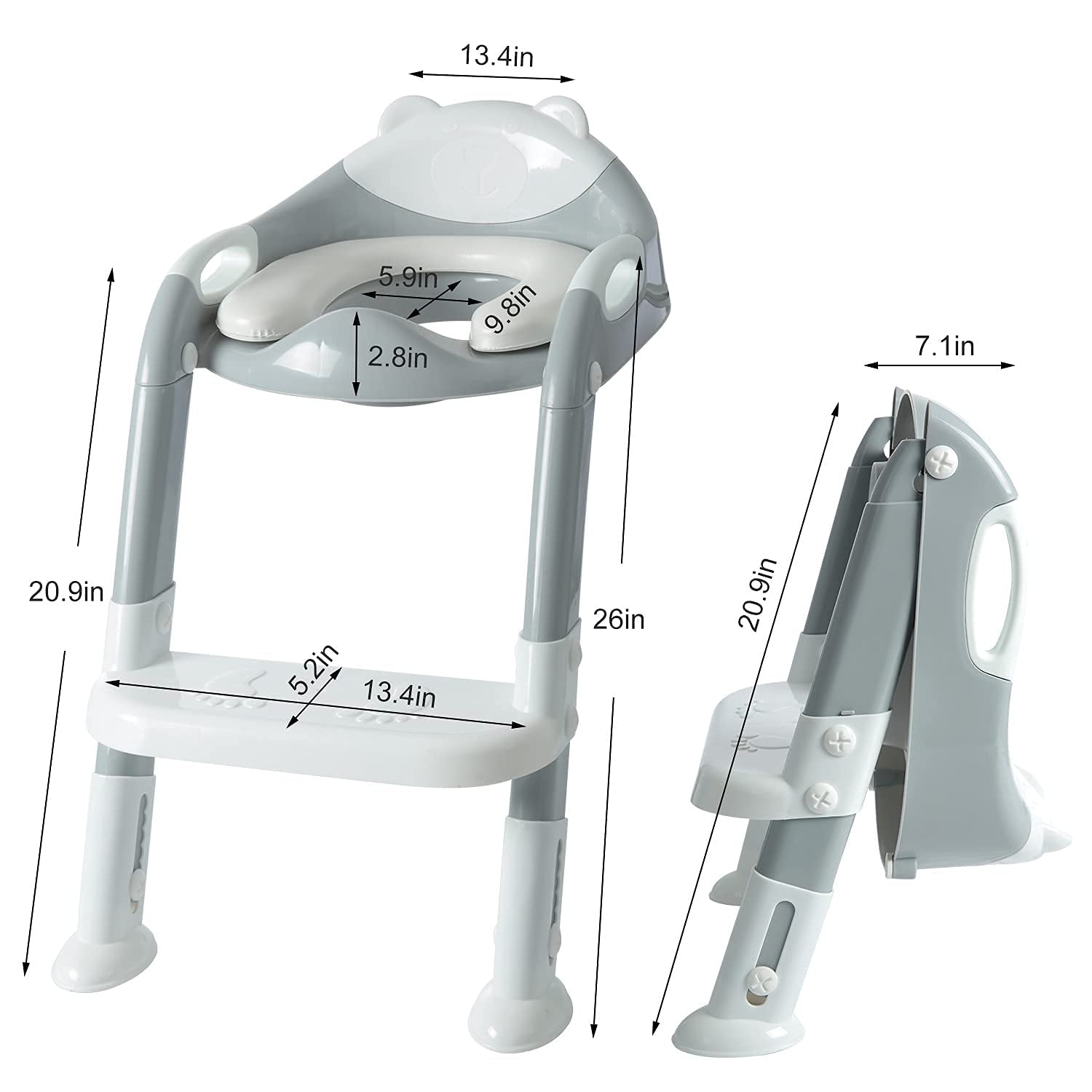 Toddlers Potty Training Toilet Seat Boys Girls, Kids Potty Training Seat Step Stool Ladder,Fedicelly Potty Chair (Gray/White)