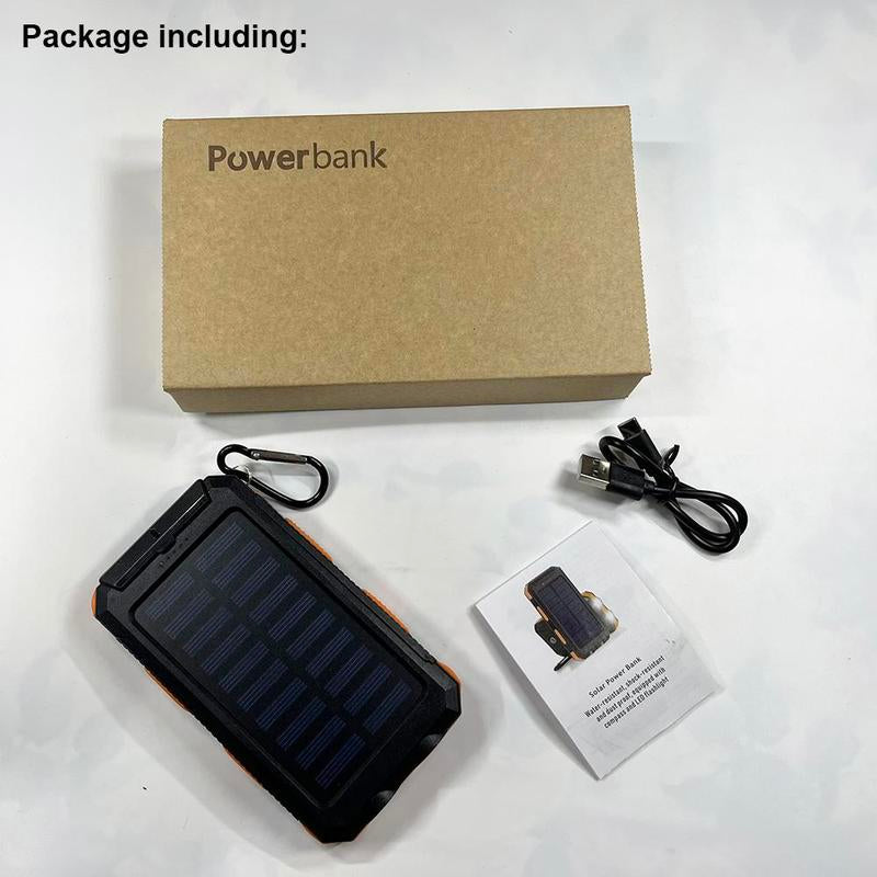 Portable Solar Power Bank, 1 Count 8000Mah Solar Charger with Double Bright LED Flashlight, Multifunction Power Banks for Outdoor Camping